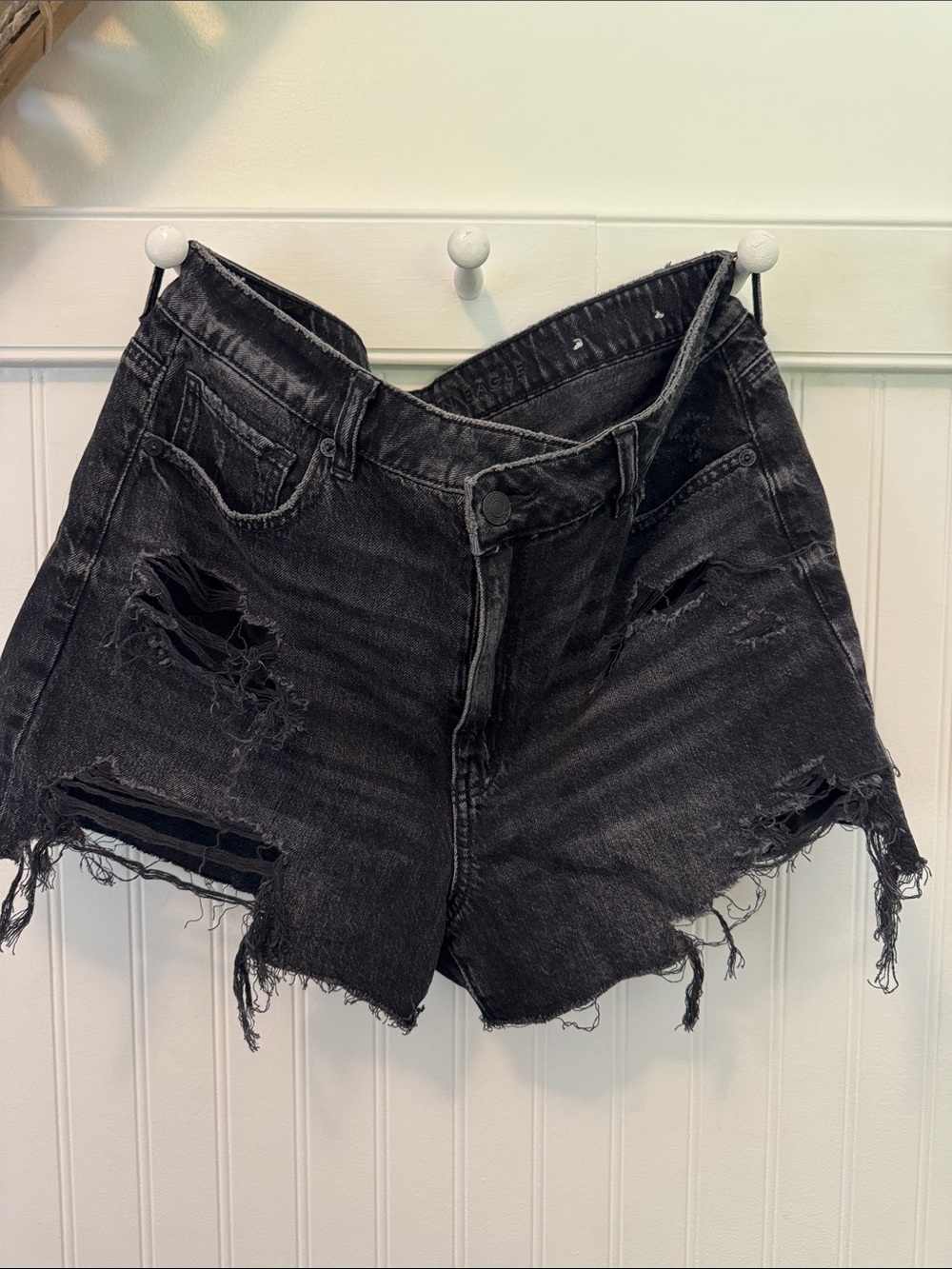 American Eagle Outfitters Black Distressed Cutoff Jean Shorts